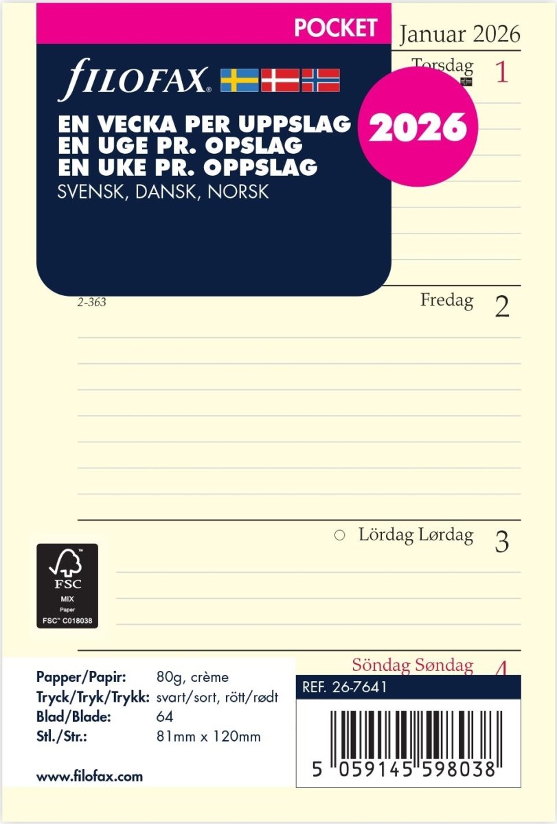 Filofax 2026 Refill | Pocket | Uge