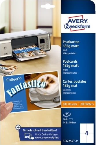 Avery C32252-25 Postkort / Navneskilte | 105x148mm
