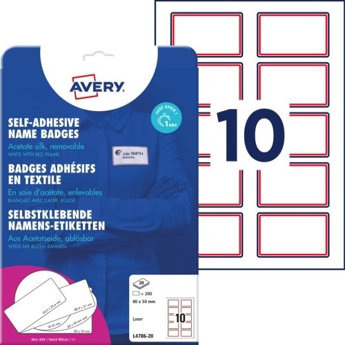 Avery Zweckform L4786-20 Navnebadges, 80x50mm, Rød