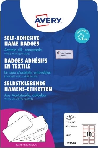 Avery Zweckform L4786-20 Navnebadges, 80x50mm, Rød