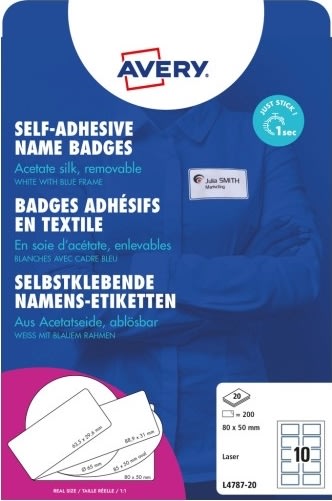 Avery Zweckform L4787-20 Navnebadges, 80x50mm, Blå