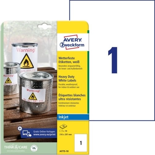 Avery holdbare etiketter | 210x297 mm | 10 stk.