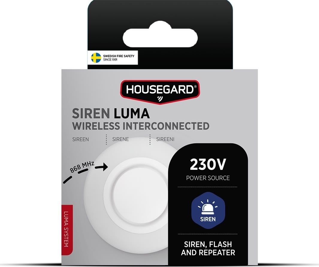 Housegard Luma, trådløs sirene, 230V inkl. batteri