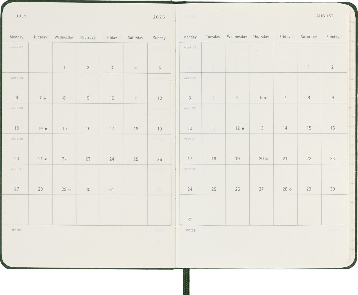 Moleskine 2026 Kalender | H | Uge | Poc. | Grøn
