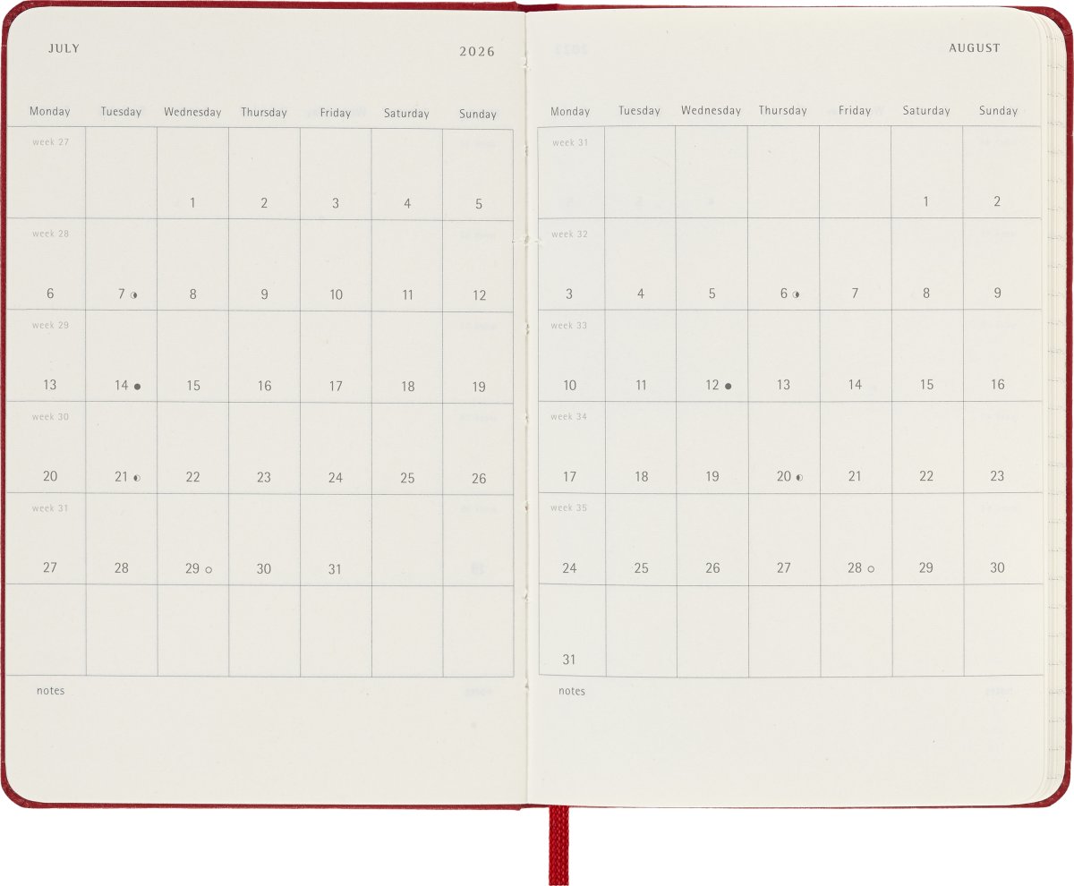 Moleskine 2026 Kalender | H | Uge | Poc. | Rød
