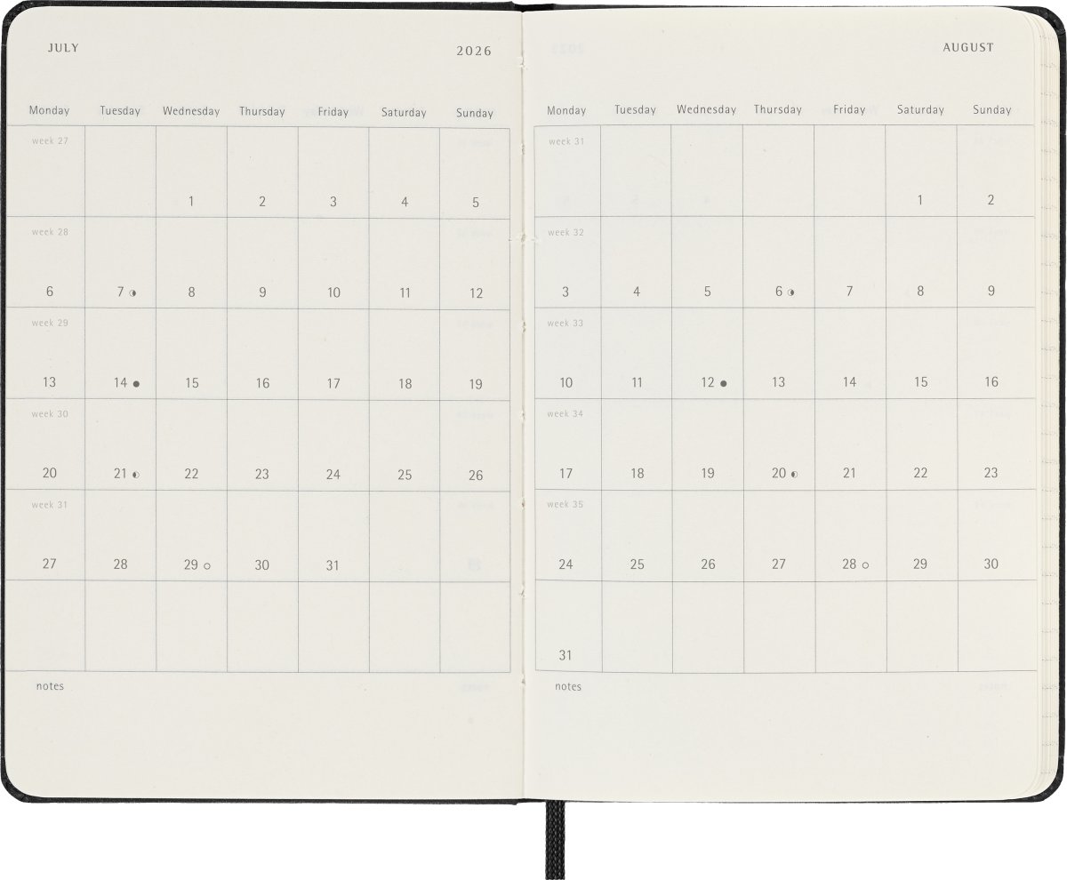 Moleskine 2026 Kalender | H | Uge | Poc. | Sort