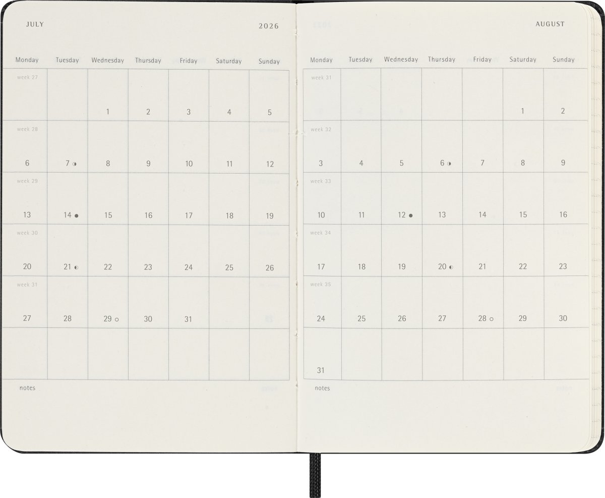 Moleskine 2026 Kalender | H | Uge h. | Poc. | Sort