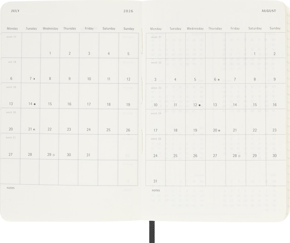 Moleskine 2026 Kalender | S | Måned | Poc.