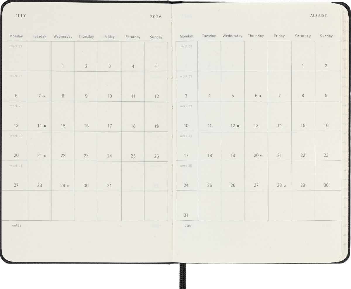 Moleskine 2026 Kalender | H | Uge v. | Poc. | Sort