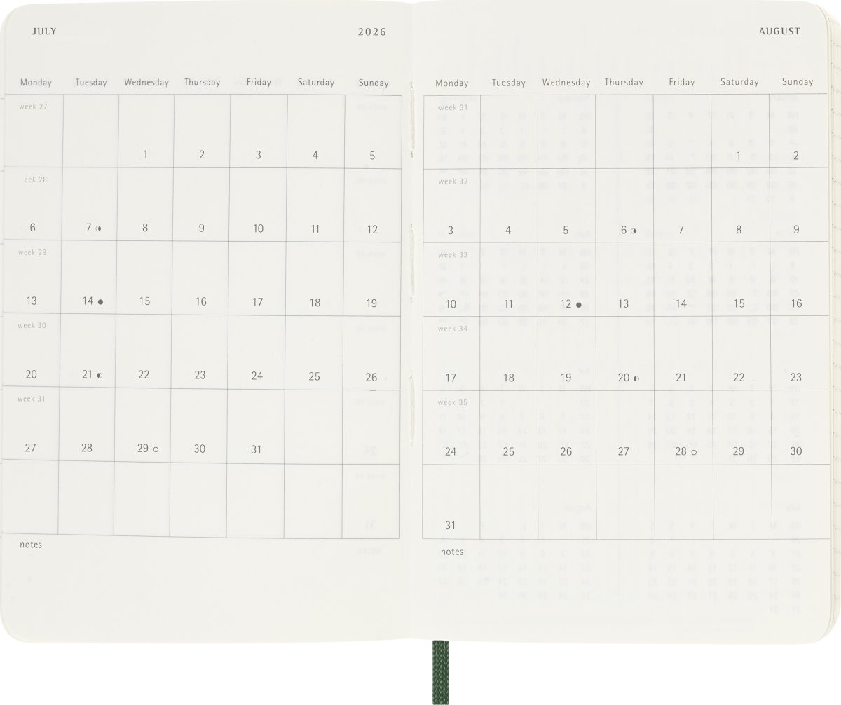 Moleskine 2026 Kalender | S | Uge | Poc. | Grøn