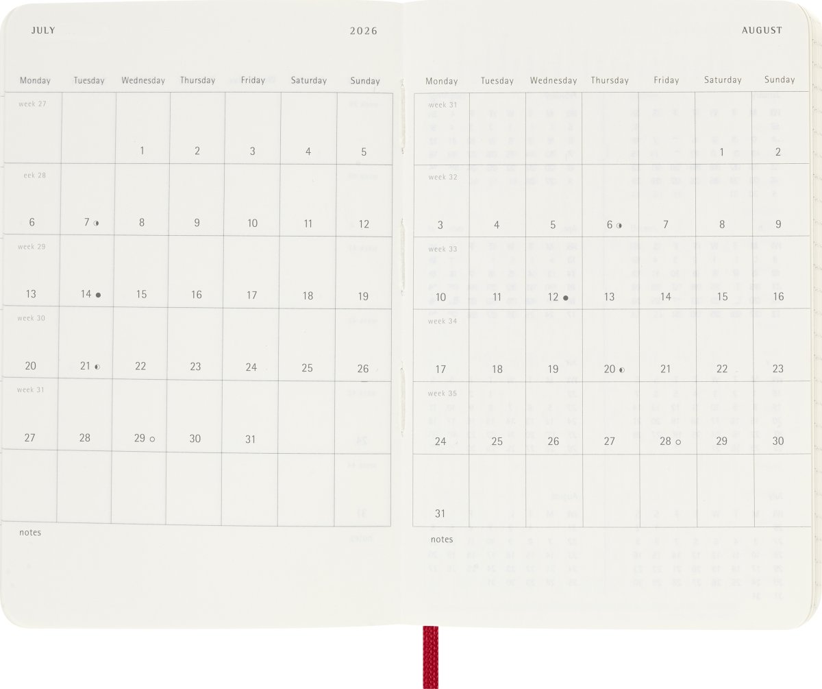Moleskine 2026 Kalender | S | Uge | Poc. | Rød