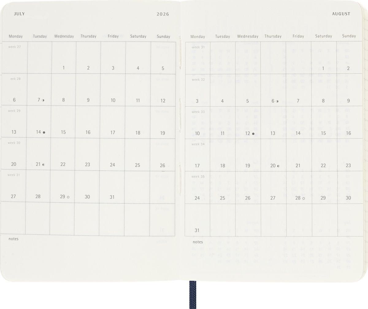 Moleskine 2026 Kalender | S | Uge | Poc. | Blå