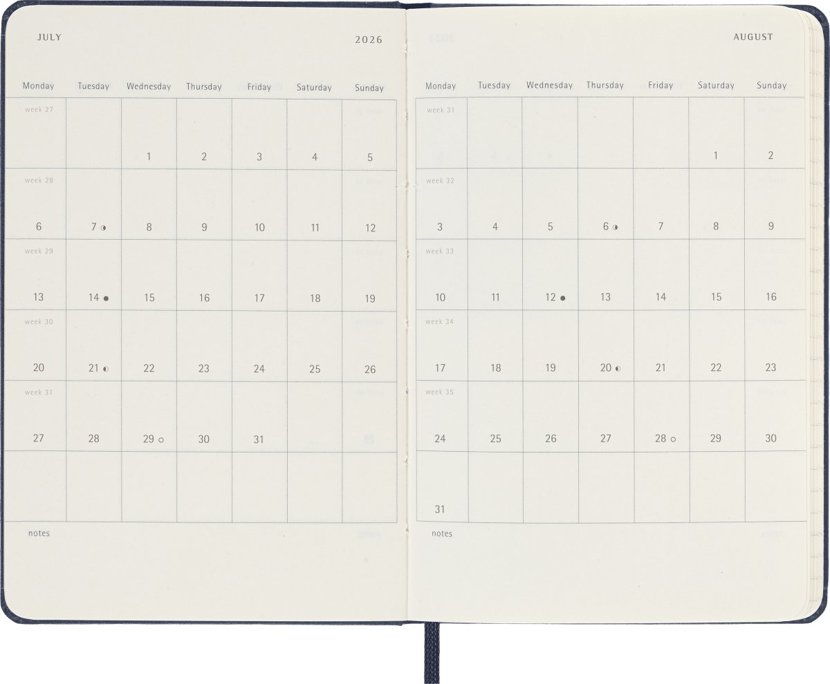 Moleskine 2026 Kalender | H | Dag | Poc. | Blå