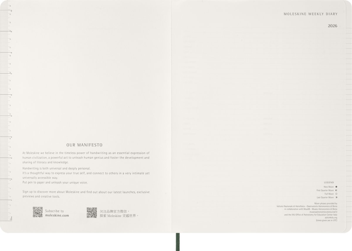 Moleskine 2026 Kalender | Ess. | Uge v. | Grøn