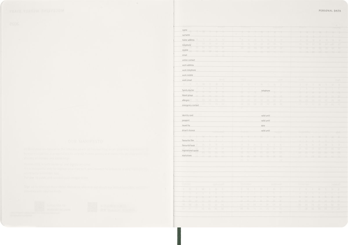 Moleskine 2026 Kalender | Ess. | Uge v. | Grøn