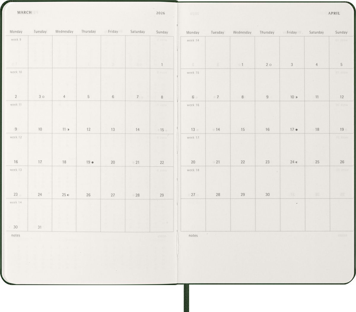Moleskine 2026 Kalender | H | Uge | L | Grøn