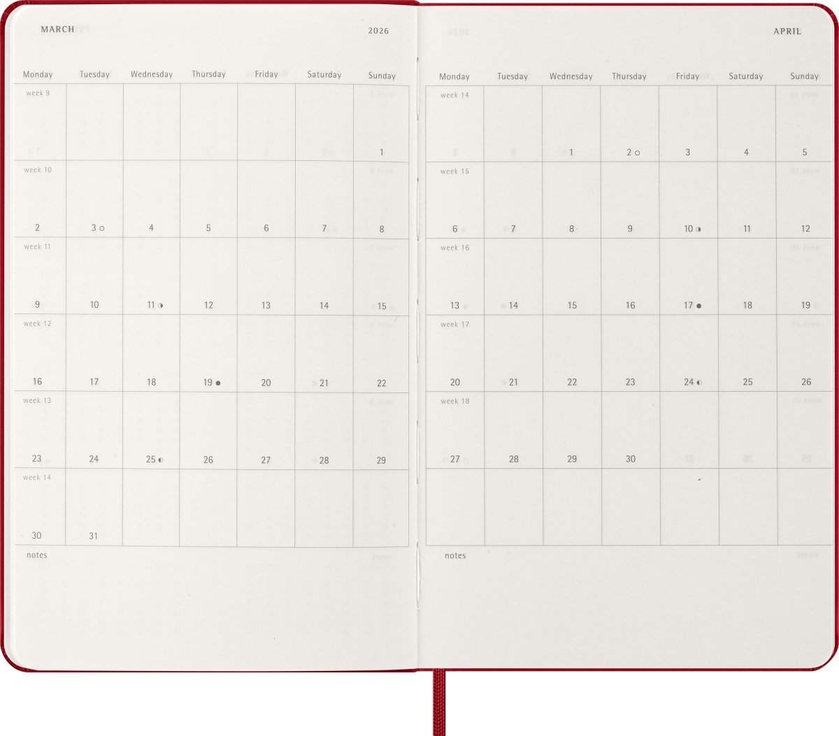 Moleskine 2026 Kalender | H | Uge | L | Rød