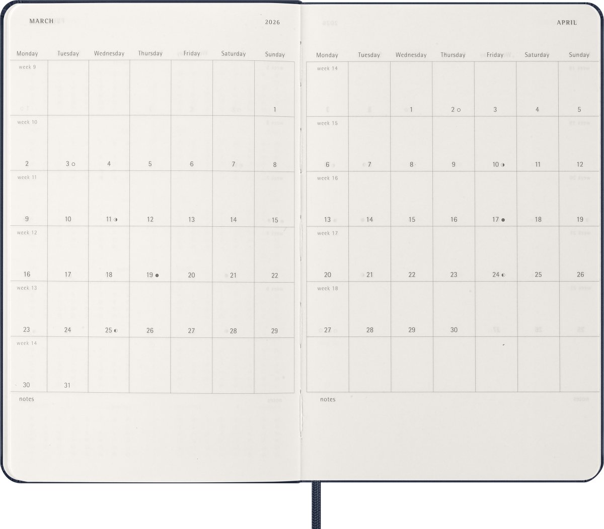Moleskine 2026 Kalender | H | Uge | L | Blå