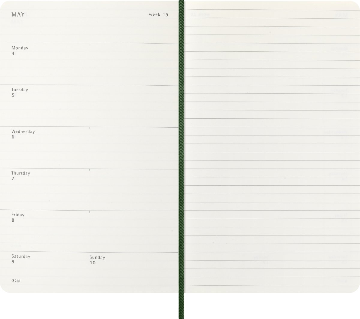 Moleskine 2026 Kalender | S | Uge | L | Grøn