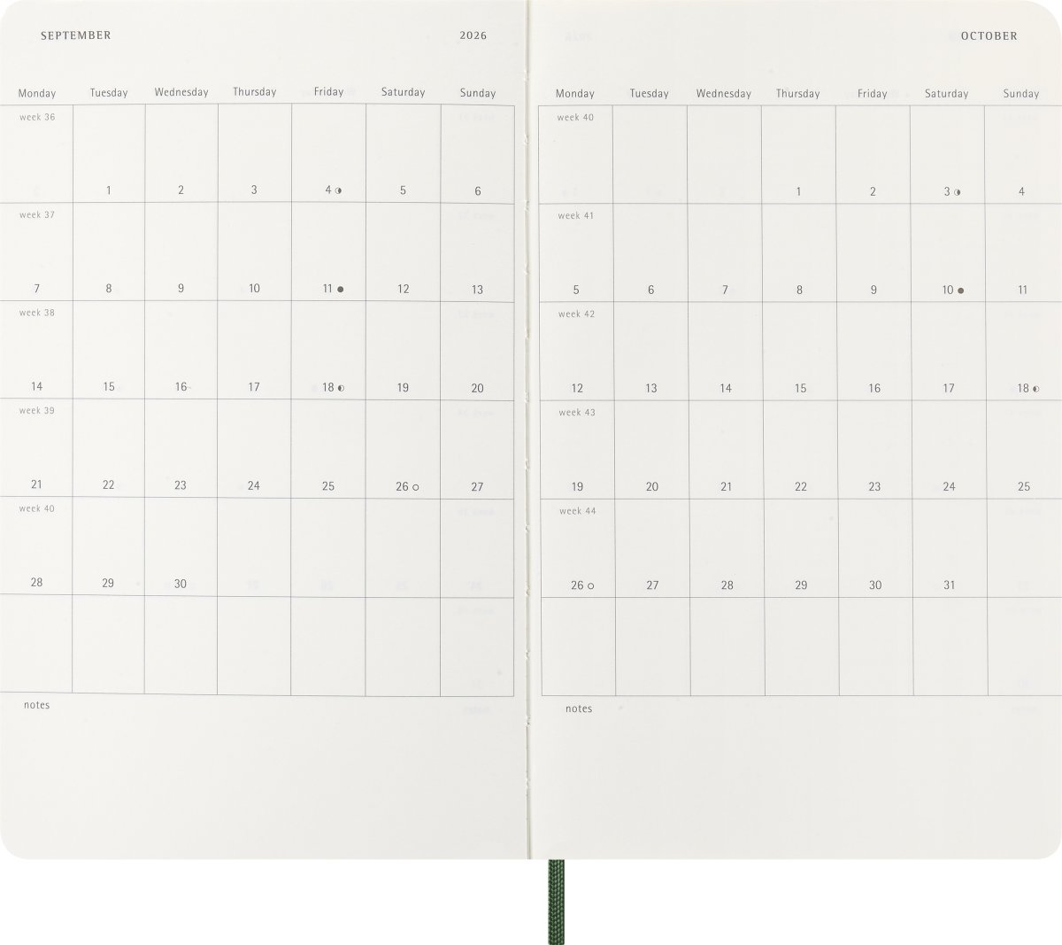 Moleskine 2026 Kalender | S | Uge | L | Grøn