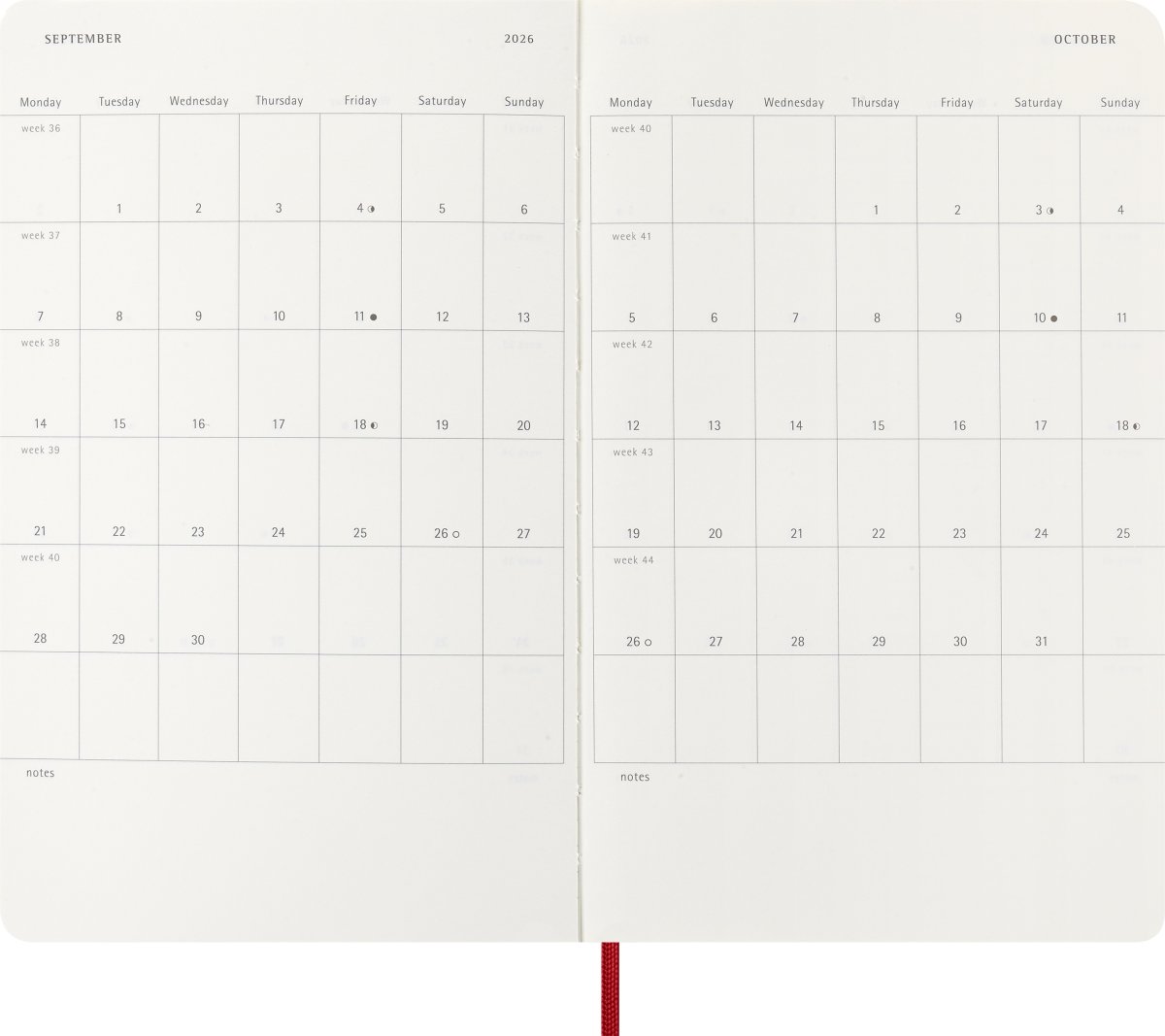 Moleskine 2026 Kalender | S | Uge | L | Rød