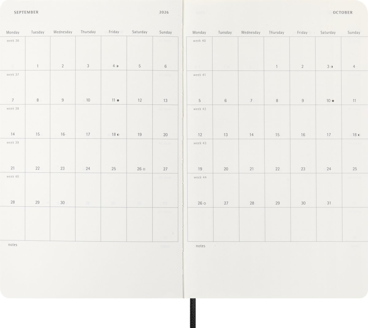 Moleskine 2026 Kalender | S | Uge | L | Sort