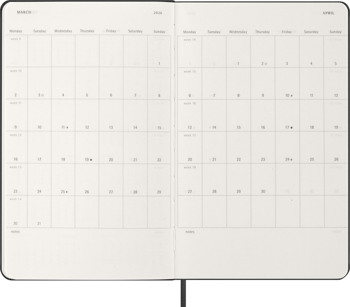 Moleskine 2026 Kalender | H | Uge v. | L | Sort