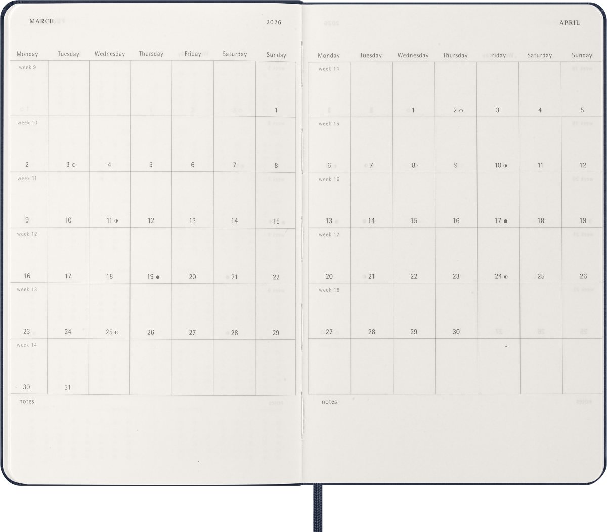 Moleskine 2026 Kalender | H | Dag | L | Blå