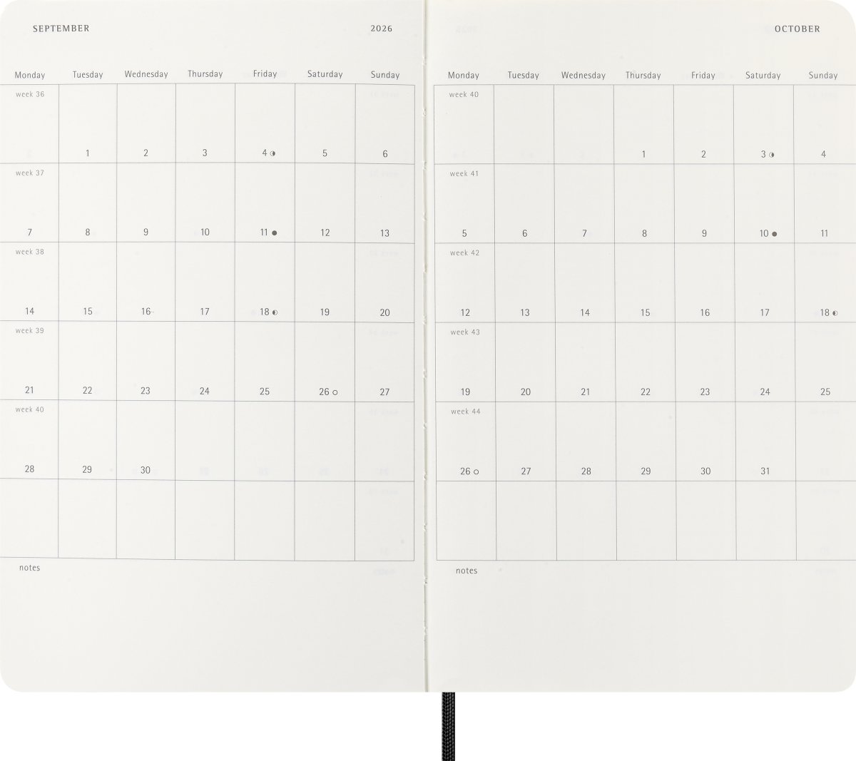Moleskine 2026 Kalender | S | Dag | L | Sort