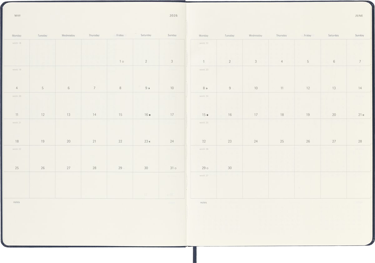 Moleskine 2026 Kalender | H | Uge | XL | Blå