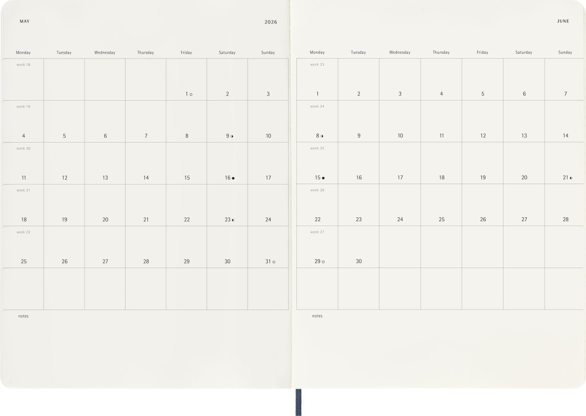 Moleskine 2026 Kalender | S | Uge | XL | Blå