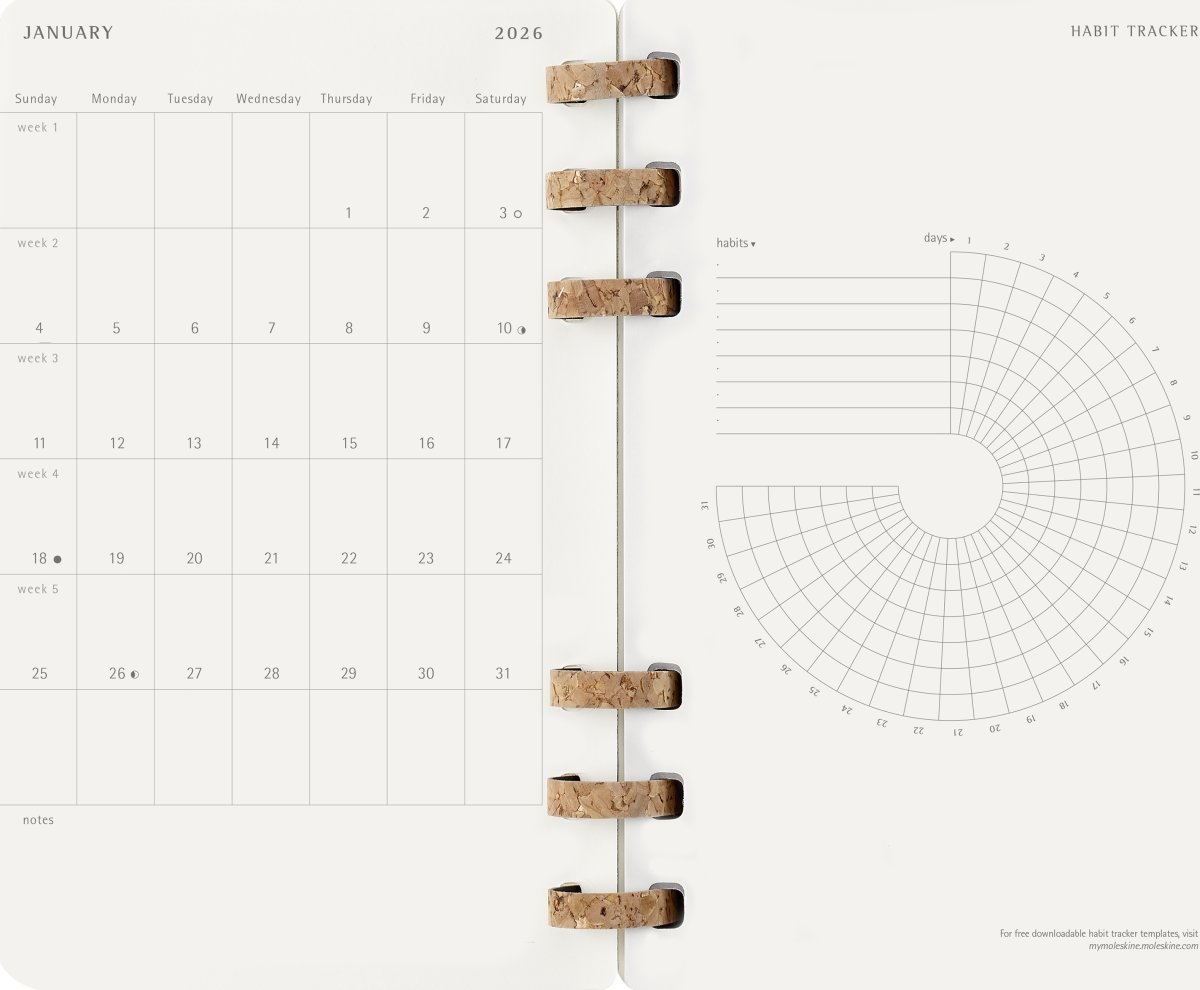 Moleskine 2026 Kalender | Spiral | Uge | L | Sort