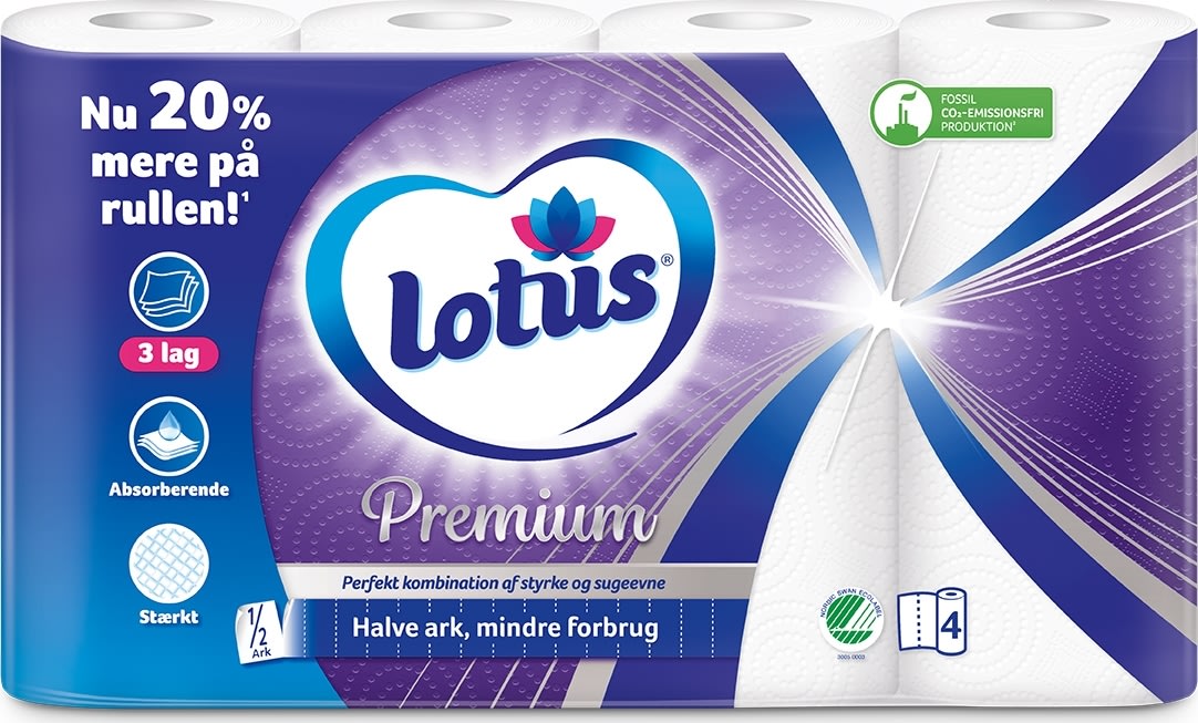 Lotus Premium Køkkenrulle, 3-lags, 8 x 4 ruller