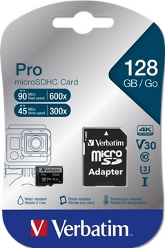 Verbatim Micro SDXC Card PRO 128GB U3 med Adaptor