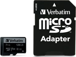 Verbatim Micro SDXC Card PRO 128GB U3 med Adaptor