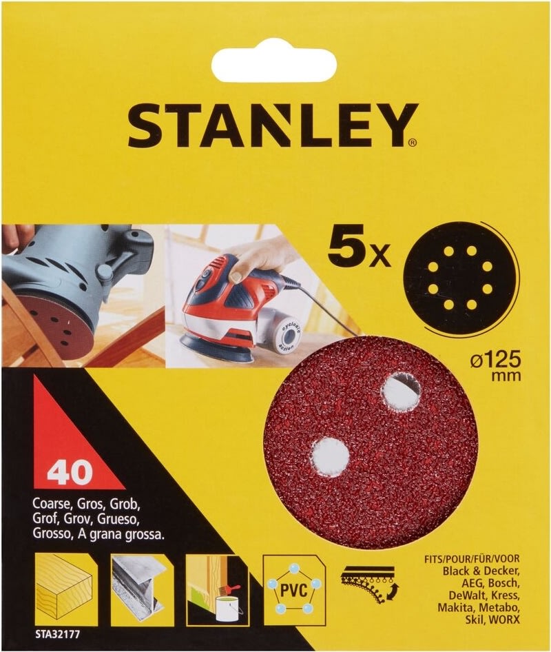 Stanley Slibeskive Ø125 mm, korn 40, 5 stk.