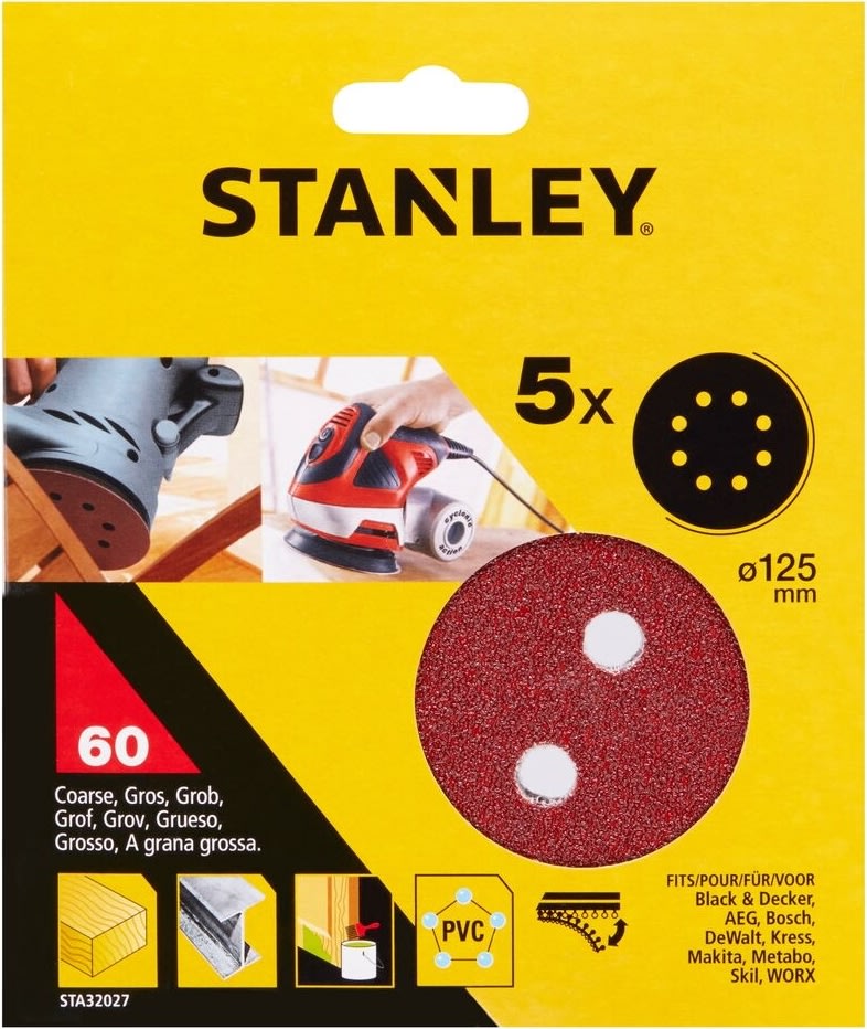 Stanley Slibeskive Ø125 mm, korn 60, 5 stk.