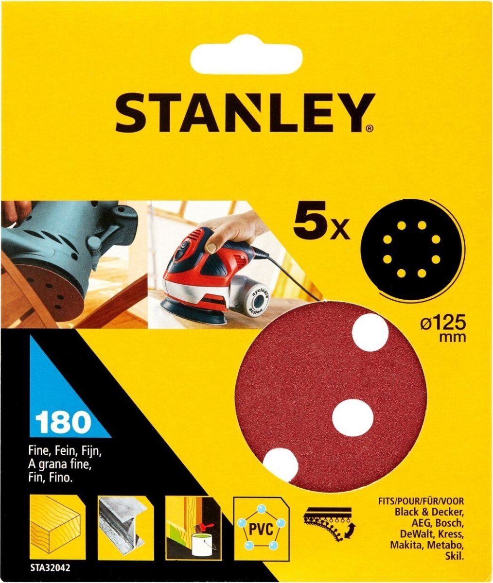Stanley Slibeskive Ø125 mm, korn 180, 5 stk.