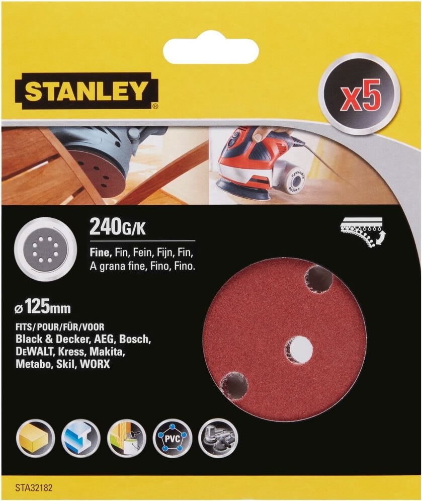 Stanley Slibeskive Ø125 mm, korn 240, 5 stk.
