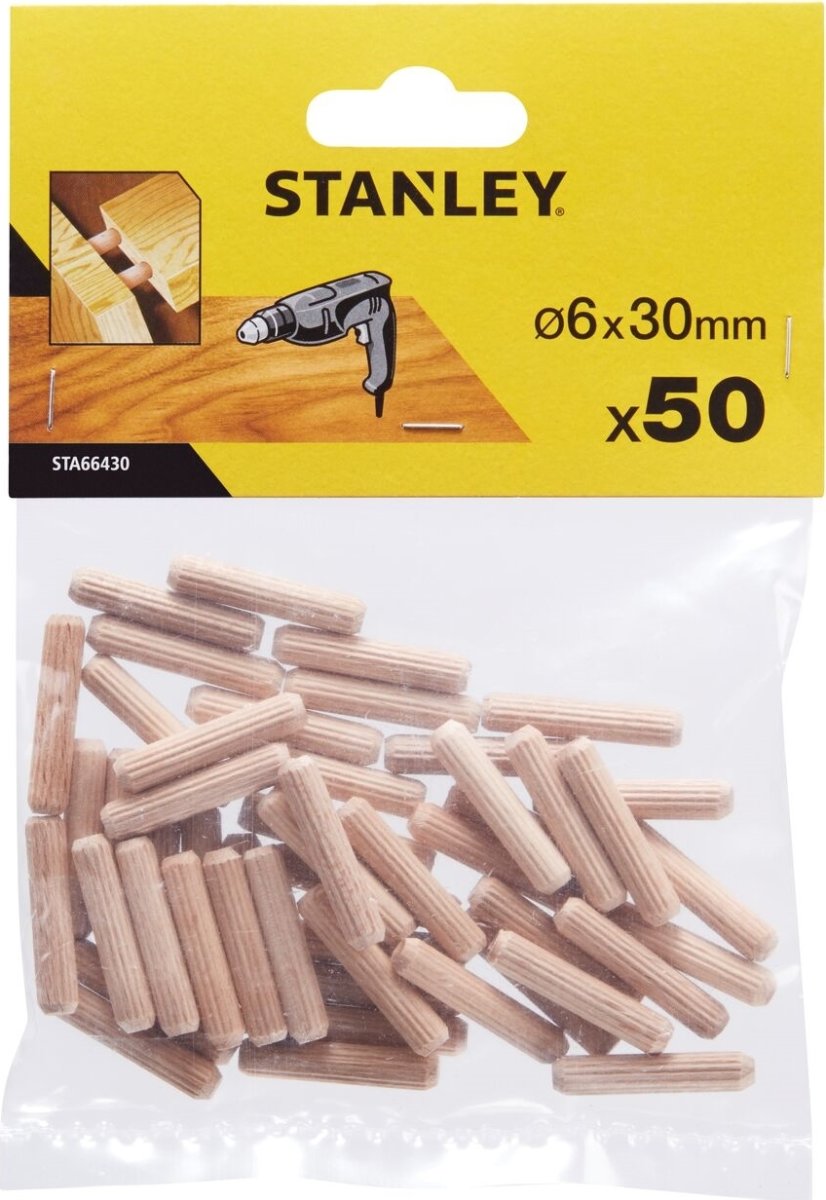 Stanley Trædyvler Ø6 mm, 30 mm, 50 stk.