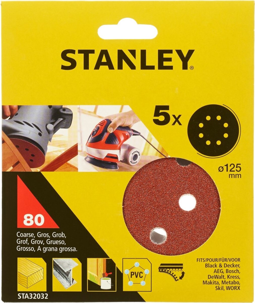 Stanley Slibeskive Ø125 mm, korn 80, 5 stk.