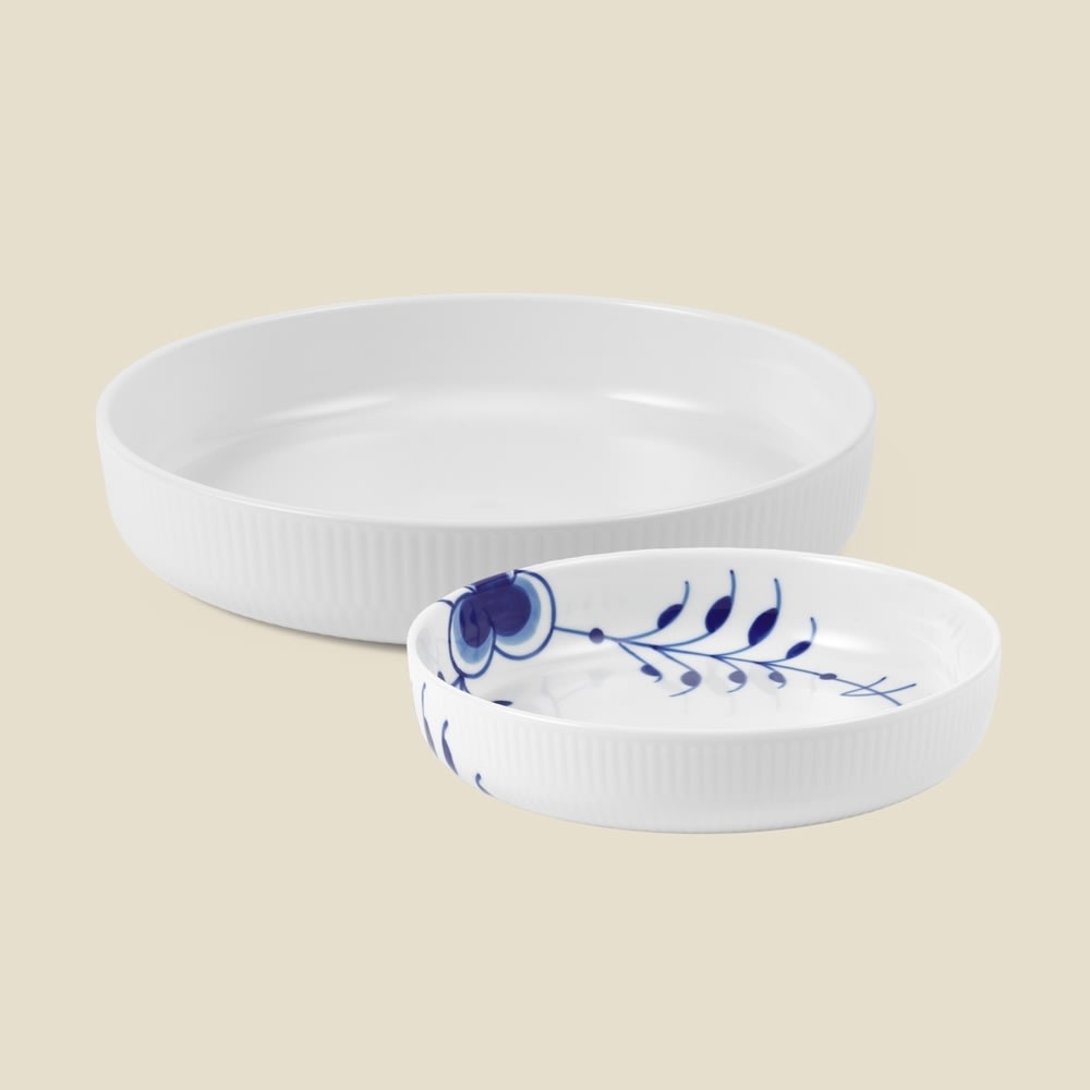 Royal Copenhagen Hvid & Blå Mega Riflet Fade, 2stk