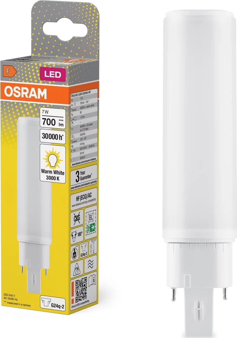Osram Delux LED D/E lysstofrør, 7W/830, G24Q-2