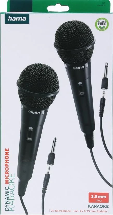 HAMA Mikrofon Karaoke Dynamisk Mono 2-Pak, Sort