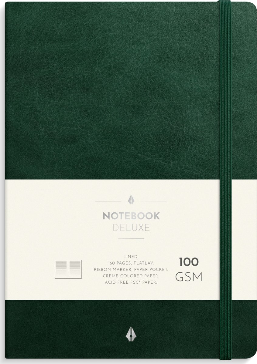Burde Deluxe Notesbog, A5, linjeret, dark green