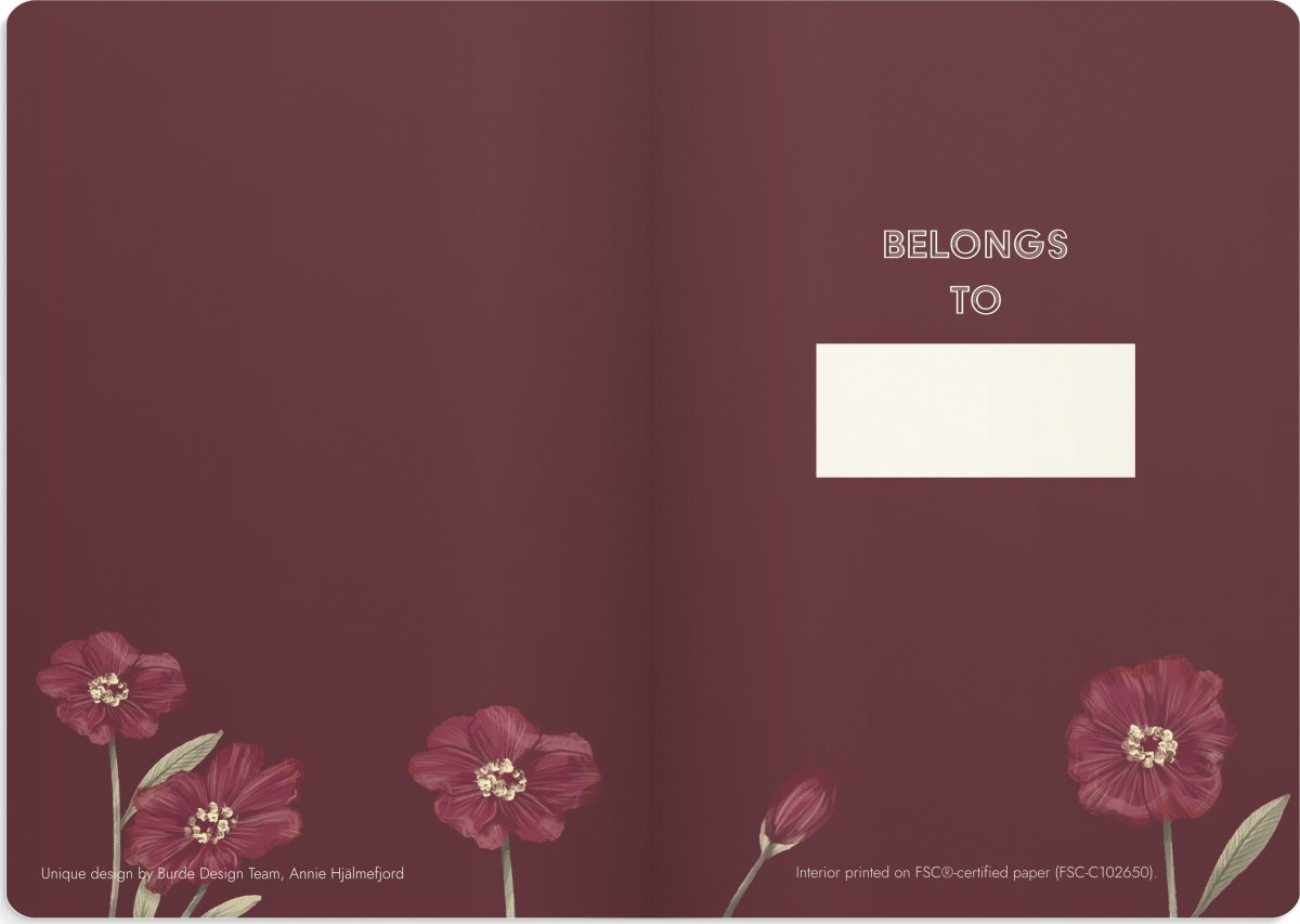 Burde Deluxe Notesbog, A5, linjeret, burg. flowers