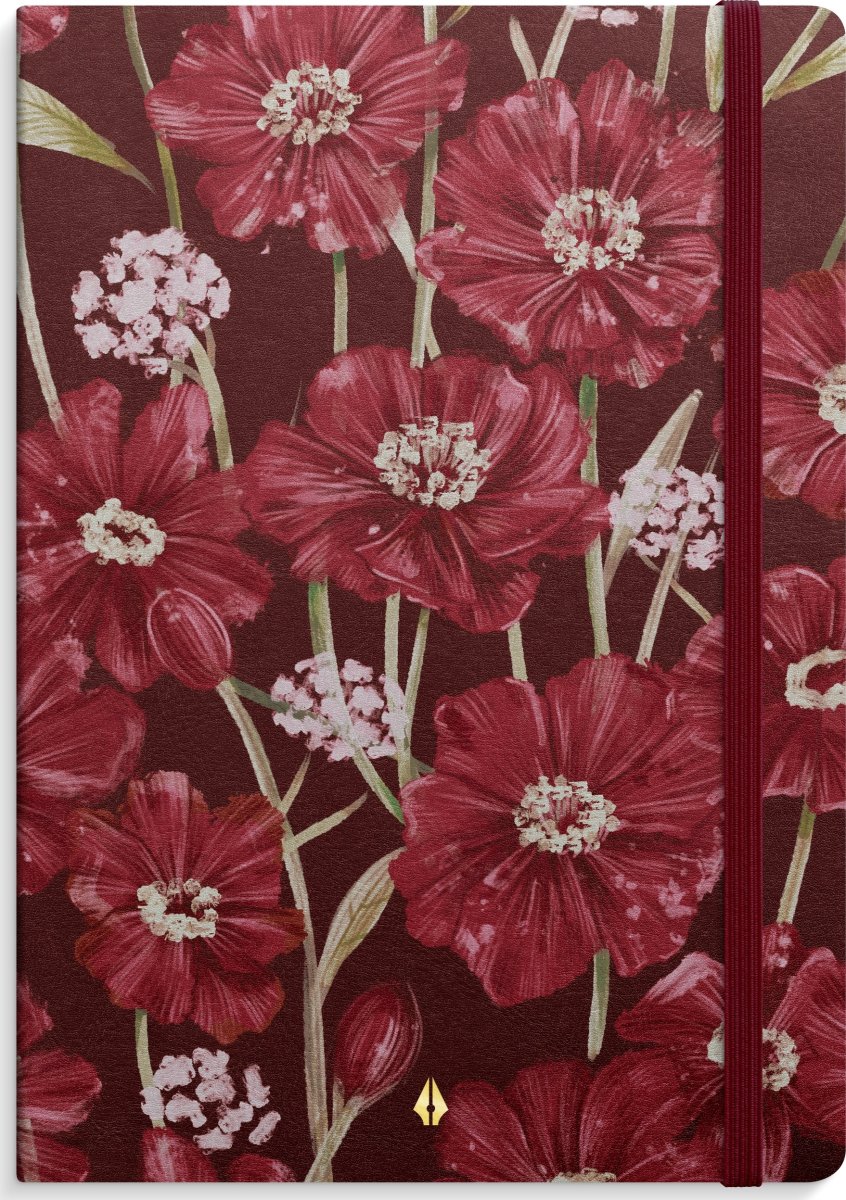 Burde Deluxe Notesbog, A5, linjeret, burg. flowers