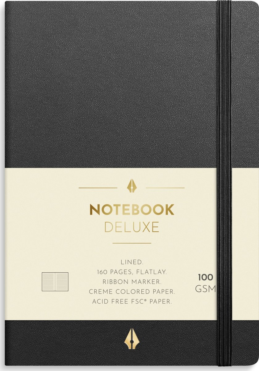 Burde Deluxe Notesbog, A6, linjeret, black