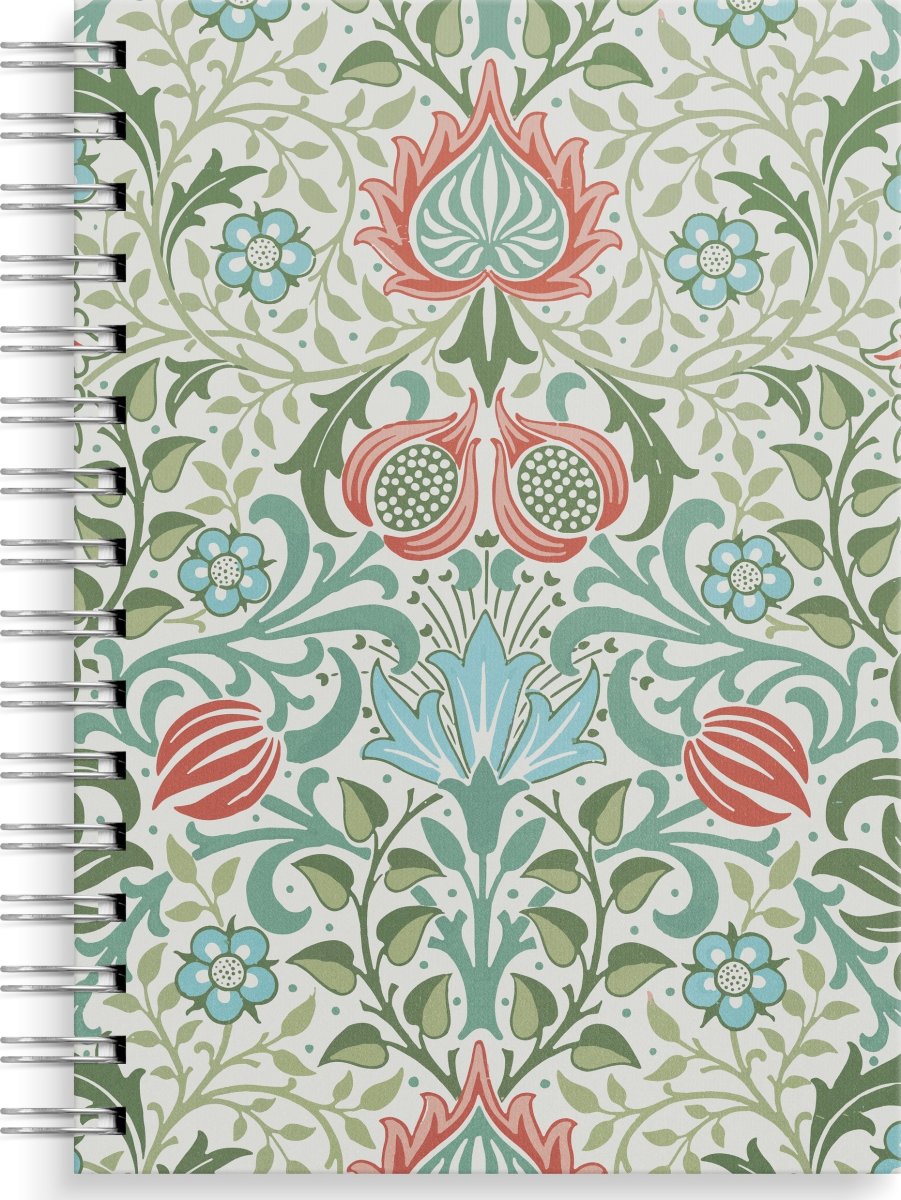 Burde Notesbog, A5, linjeret, blue/green flowers