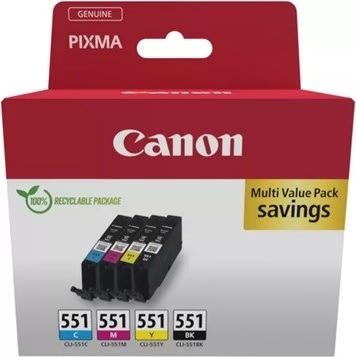 Canon CLI-551 Blækpatroner, sampak